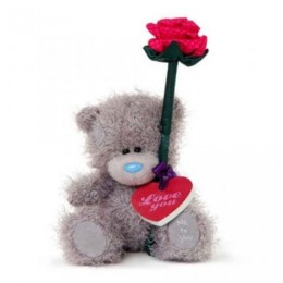 Мишка Тедди держит розу и сердце с надписью LOVE YOU 13 см (G01W3352)