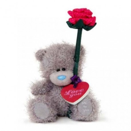 Мишка Тедди держит розу и сердце с надписью LOVE YOU 13 см (G01W3352)