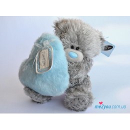 Мишка Тедди держит голубое меховое сердечко I love you (G01W2006)