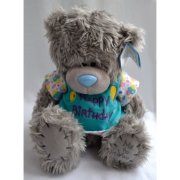 Мишка Me to you в голубой футболке с надписью Happy Birthday 25 см (G01W1051)