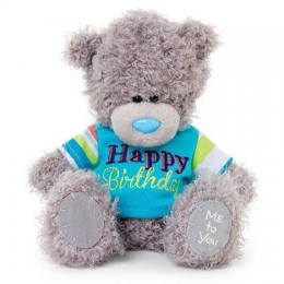 Мишка Teddy держит гирлянду Happy Birthday 18 см (G01W1689)