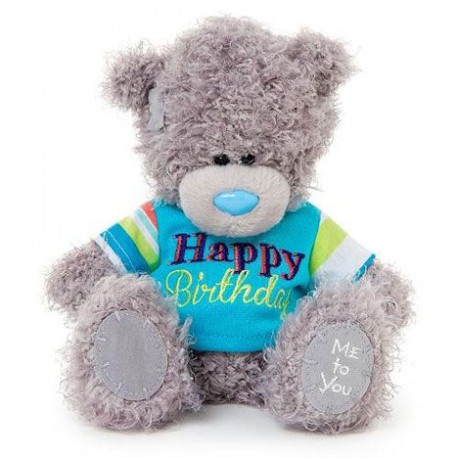 Мишка Teddy держит гирлянду Happy Birthday 18 см (G01W1689)