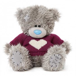 Мишка Teddy в малиновым свитере с сердцем 20 см (G01W3797)