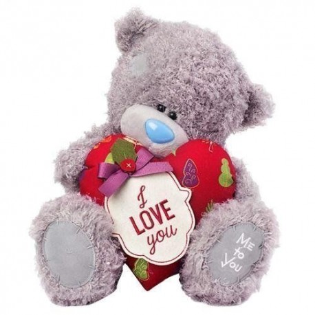 Мишка Me to you держит розовое сердце с жёлтым цветочком 20 см (G01W3027)