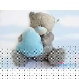 Мишка Тедди с голубым меховым сердцем (G01W2017)