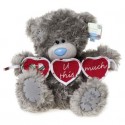 Мишка Teddy держит три сердечка с надписью Love U this much 25 см (G01W2383)