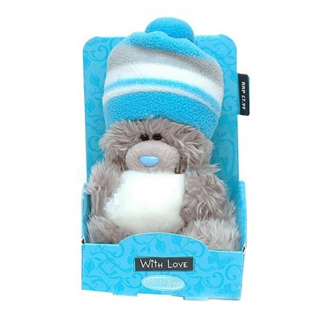 Мишка Me to you в голубой шапке держит снежок 13 см (G01W3033)