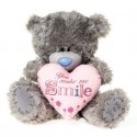 Мишка Тедди держит розовое сердце с надписью YOU MAKE ME SMILE 25 см (G01W3193)