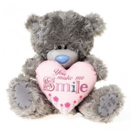 Мишка Тедди держит розовое сердце с надписью YOU MAKE ME SMILE 25 см (G01W3193)