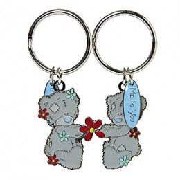 Брелок для ключей двойной Мишка Teddy держат цветок (G91K0058)