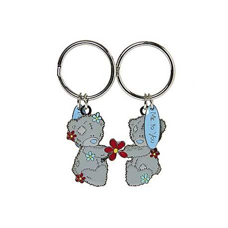 Брелок для ключей двойной Мишка Teddy держат цветок (G91K0058)