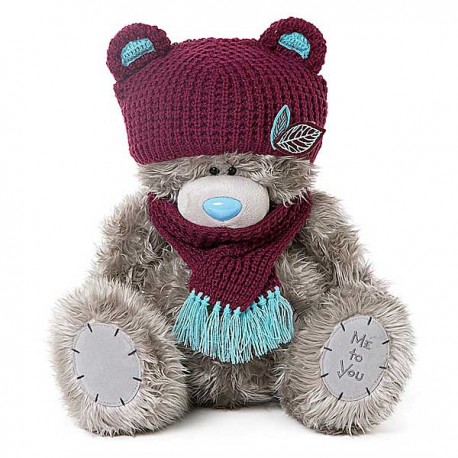Мишка Тедди Me to you в шапке с ушками и в шарфе 41 см (G01W3773)
