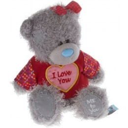 Мишка Ми ту ю в красном свитере с надписью I LOVE YOU и красной бабочкой на голове 18 см (G01W3511)